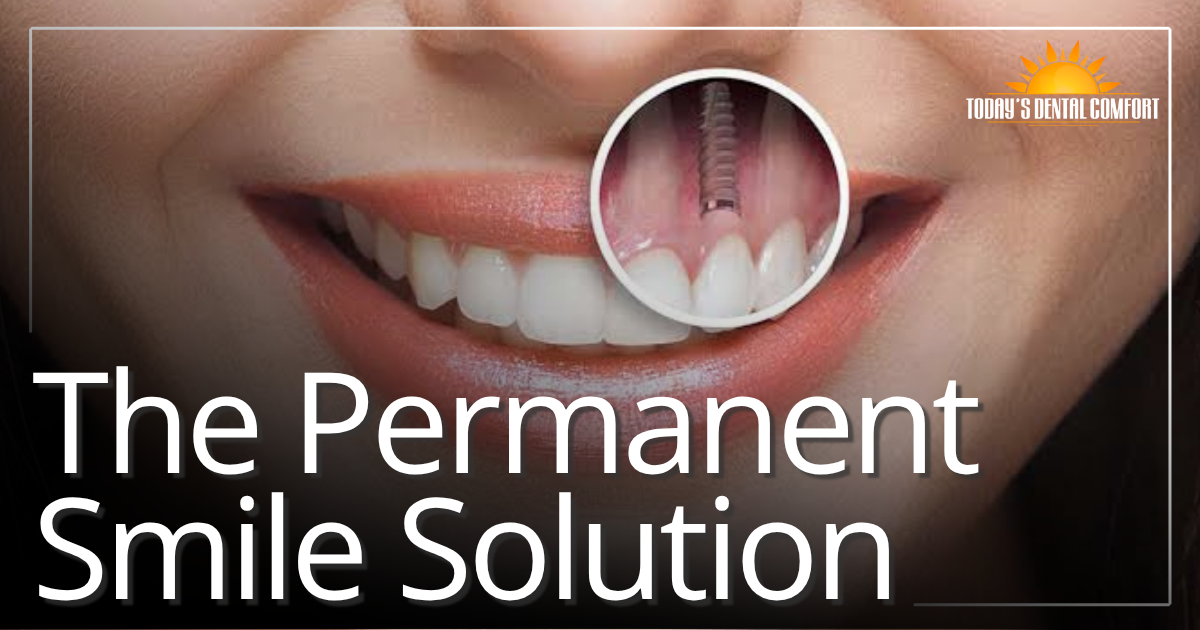 smiling patient showing implant