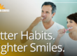 Woman and man brushing teeth