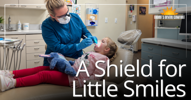 A Shield for Little Smiles dental hygienist working on small girl
